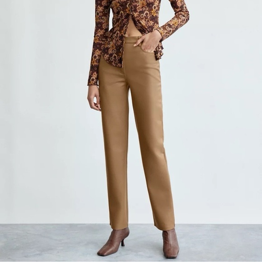 Wilfred Melina Vegan Leather Pants Women 0 Tan Brown Camel High Rise Straight